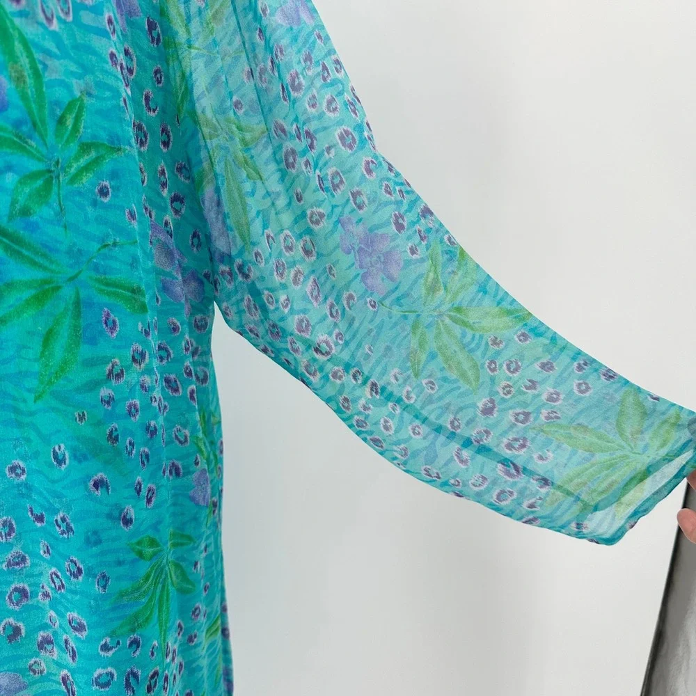 Robbie Bee 2 Piece Silk Dress Set Maxi Duster Teal Floral 18W Vintage 90's